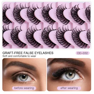 10 pairs of Russian DD curl false eyelashes with thick volume and natural effect