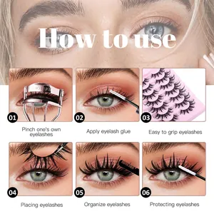 Natürlich dichte geschwungene künstliche Wimpern Set mit Anleitung und Zubehör