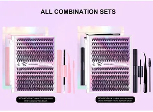 Kit d'extension de cils DIY avec grappes 30D/40D, colle, pince et brosses
