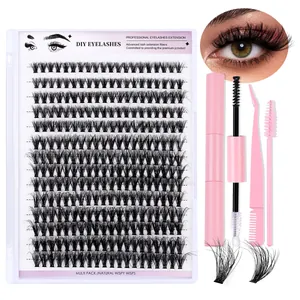 Professionelles DIY Cluster Wimpernverlängerung Set Kunstfaser Gemischte Längen Natürliche Wispy Schwarze Wimpern Set Für Damen Augen Make-up