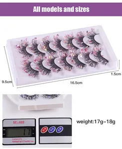Detaillierte Maße und Gewicht von 7 Paaren farbenfroher Pailletten-Wimpern