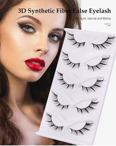 Close-up of 5 pairs of 3D synthetic fiber false eyelashes with natural curl effect