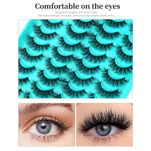 20 pairs of wispy faux mink eyelashes featuring staggered lengths for a comic eye look