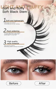 Detailed comparison of before and after wearing lightweight fluffy black false eyelashes