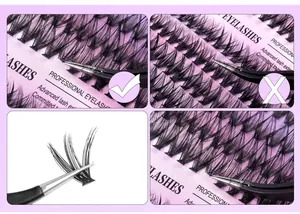 Détail macro d'extensions de cils DIY avec pince montrant la technique d'application