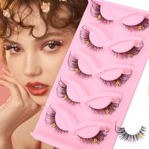 Floral Sequin Decorative False Eyelashes Natural Looking 3D Synthetic Fiber Lashes For Cosplay Party Women Makeup