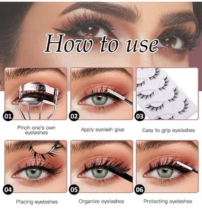 Step-by-step tutorial for applying natural black false eyelashes with makeup tools