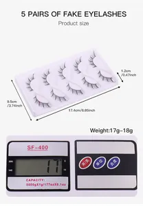 Detailed dimensions and weight measurement of 5 pairs of thick winged false eyelashes