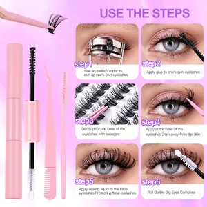 Kit d'extension de cils DIY avec pince, colle et brosse pour application de cils denses