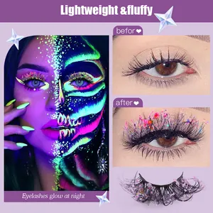 7 Paar leuchtende falsche Wimpern mit bunten Pailletten für einen dichten, flauschigen Look