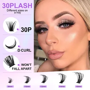 Cils en grappe D-curl 30P mélange de longueurs de 8mm à 16mm pour un volume intense