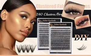 Macro shot of 240 clusters DIY eyelash extensions kit with a model makeup look
