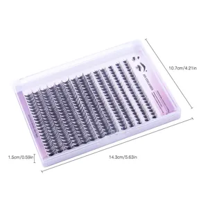Set de 280 faux cils individuels en boîte mauve avec dimensions 14,3x10,7x1,5 cm