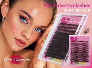 Detail showing 124 clusters of DIY false eyelashes with 30P, 40P, and 50P density