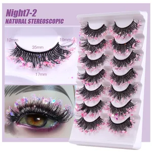 7-Paar-Packung bunte leuchtende Kunstwimpern mit Glitzer für festliches Makeup