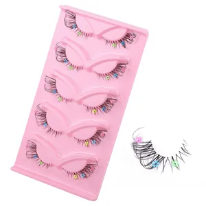 5 pairs of fox-style false eyelashes with transparent bands and colorful floral sequins