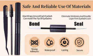 Detail view of dual-ended eyelash bond and seal with precision applicator tools