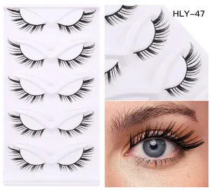 Detailed view of 5 pairs of thick winged faux eyelashes with natural volumed curling effect