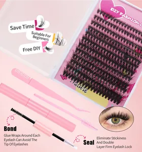DIY cluster lashes extension kit with dual-ended bond, seal glue, tweezers and brushes