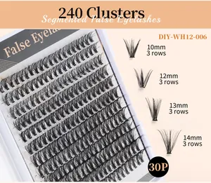 Detail of 240 clusters DIY eyelash extensions with 10mm to 14mm mixed length rows