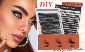 Detail of 240 clusters DIY eyelash set with 30P 40P 50P options for voluminous lash looks