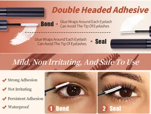 Dual-ended eyelash bond and seal applicator showing a two-step application process