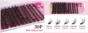 DIY cluster lash extension set showing 30 rows of 8-16mm mixed length black eyelashes