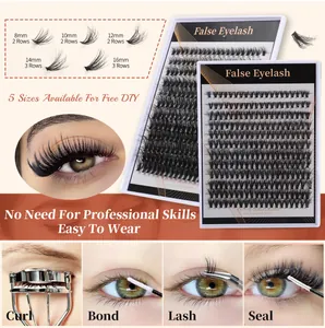 DIY cluster lashes set with 8-16mm lengths and a step-by-step application guide