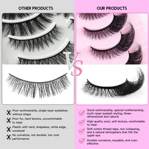 Five pairs of high-quality winged faux mink lashes with 3D volume and cotton band