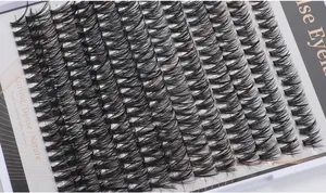 Detailed view of dense 240 clusters synthetic fiber false eyelashes with natural curl