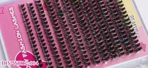 Detailed macro view of 240 clusters of natural black individual DIY eyelash extensions