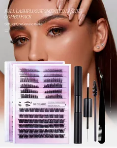 DIY eyelash extension kit with 14 rows of segment lashes, glue bond, seal, and tweezers