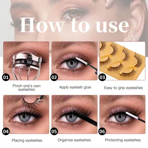 Anleitung in 6 Schritten zum Anbringen von 3D Fox-Eye Wimpern mit Werkzeugen und Kleber