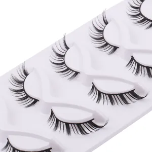 Five pairs of winged false eyelashes with natural curl and thick black synthetic fibers