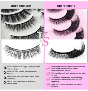 Detail of 3D layered fox-eye faux mink lashes with durable black cotton band