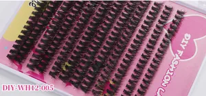 Detail of 240 clusters DIY individual lash extensions with curled black fiber texture