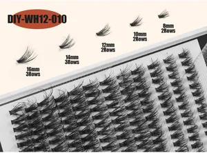 Detail view of 12-row DIY individual lashes showing lengths from 8mm to 16mm
