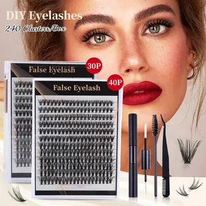 Professional Large Capacity DIY Individual Cluster Eyelashes Kit Synthetic Fiber Curled Natural Extension With Bond And Seal