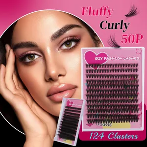 DIY cluster lashes set with 124 fluffy curly segments for a natural eye makeup look