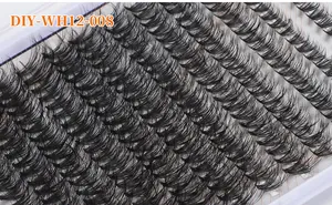 Detailed macro view of 12 rows messy thick cluster faux mink eyelash extensions