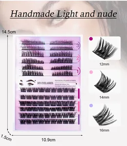 Detailed view of DIY segment eyelashes set with 12mm, 14mm, and 16mm length fibers