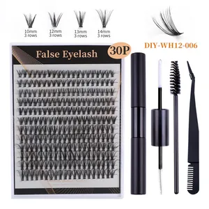 Professional DIY eyelash extension kit with 30 clusters and application tools