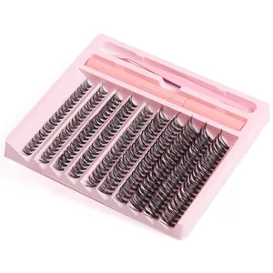 DIY cluster lashes extension kit with 40D false eyelashes, tweezers, glue and lash brush