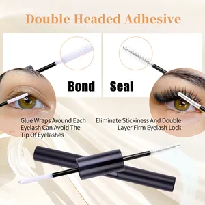 Dual-ended eyelash glue bond and seal with spiral brush for DIY lash extension application