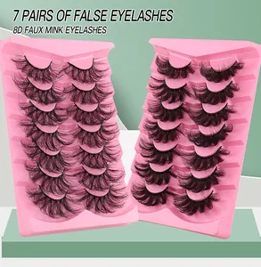 Detail showing 7 pairs of 8D faux mink eyelashes with dense criss-cross volume texture