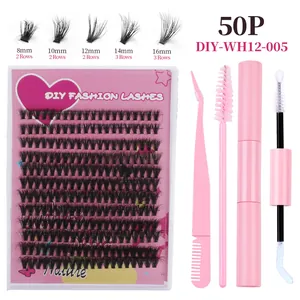 Professionele DIY wimperverlenging set met 240 clusters en roze applicatie tools