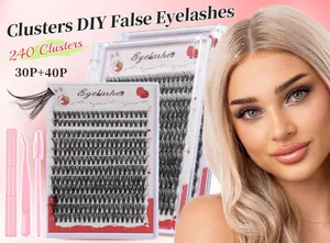 Kit d'extension de cils individuels DIY avec 240 clusters et outils roses inclus