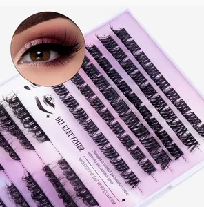 Detailed macro view of DIY individual cluster lashes with professional extension gradient box