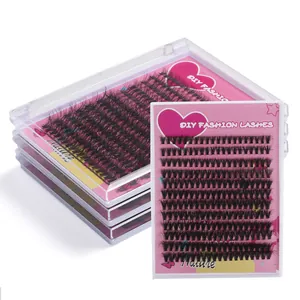 240 clusters natural DIY eyelash extensions with pink heart packaging for eye makeup