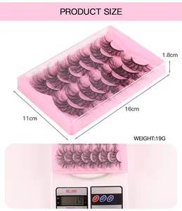 Size and weight specifications for 7 pairs of thick curly faux mink eyelashes in box